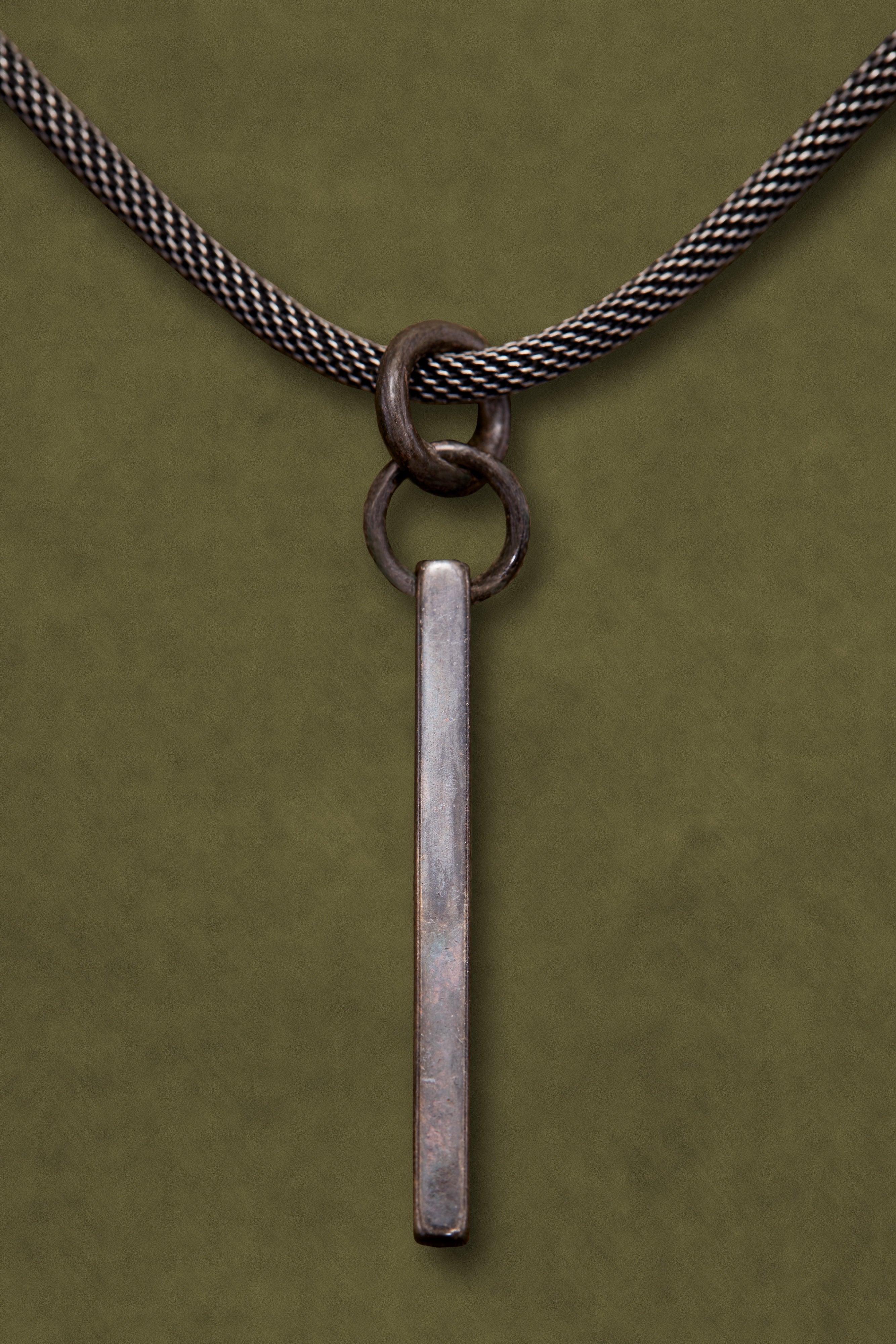 OXIDIZED STERLING SILVER RECTANGLE BAR CHAIN NECKLACE