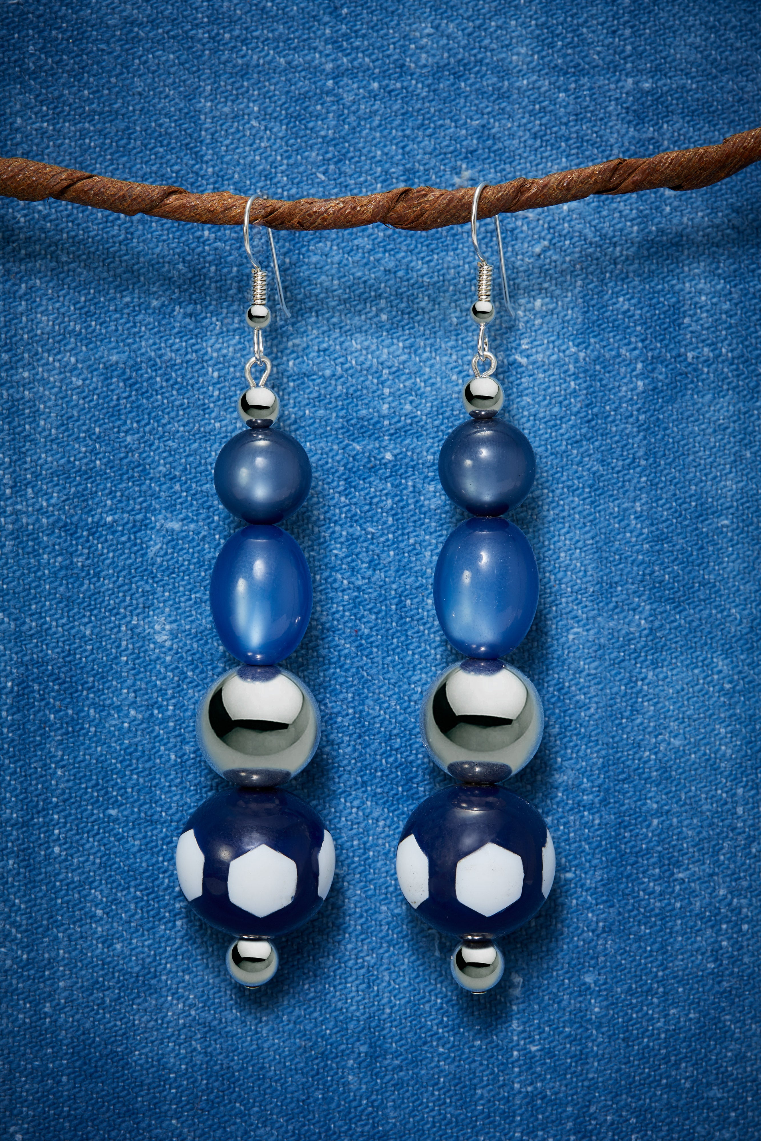 MODERN BLUE POLKADOT AND STERLING SILVER EARRINGS