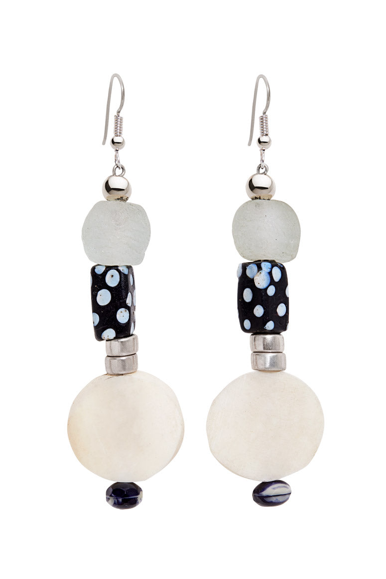 CAMPFIRE WHITE ANTIQUE POLKADOT PRINT EARRINGS