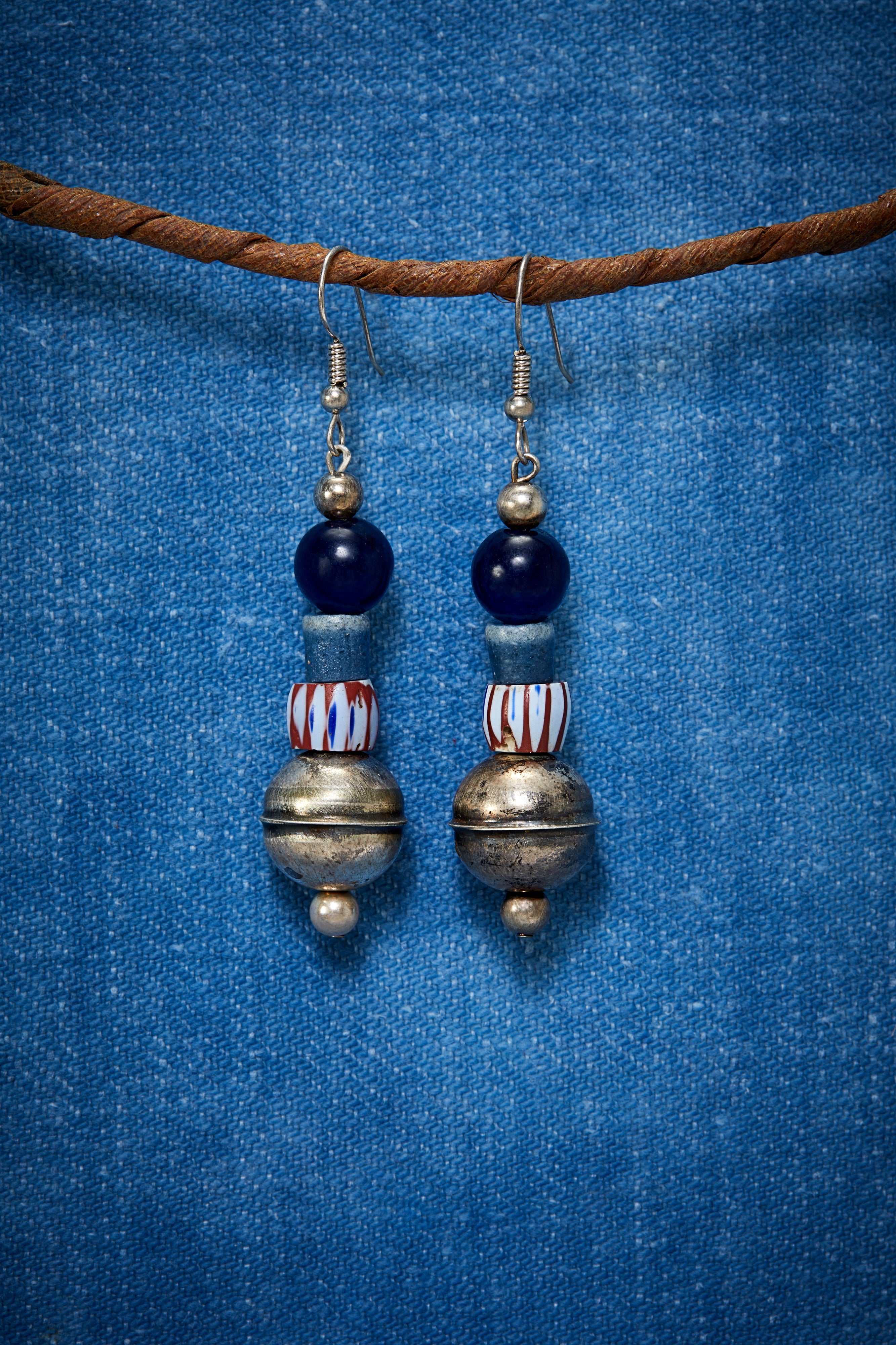 RUSTIC INDIGO AND STRIPE STERLING SILVER EARRINGS