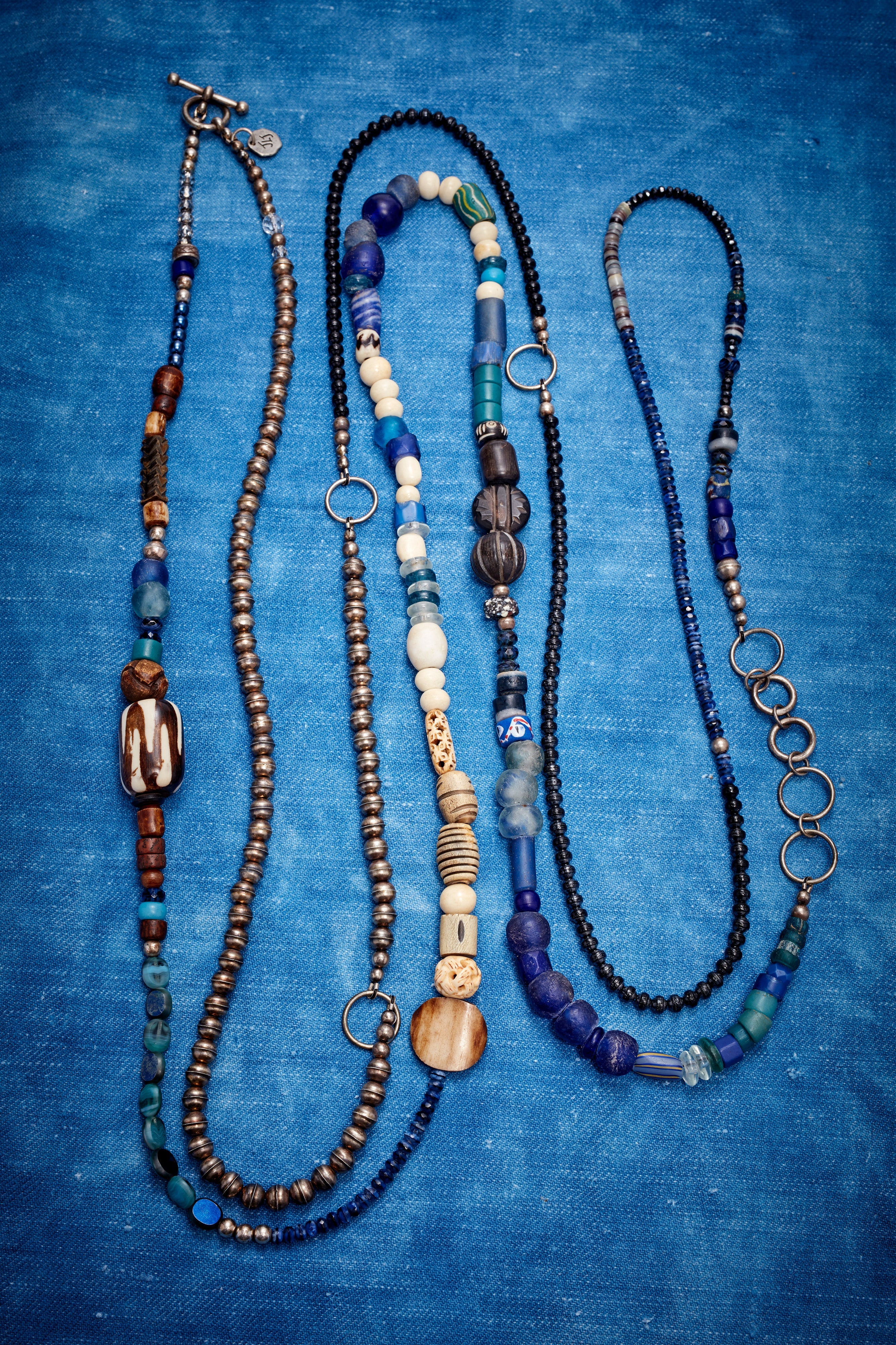 SHADES OF BLUE ULTRA LONG WRAP-AROUND NECKLACE