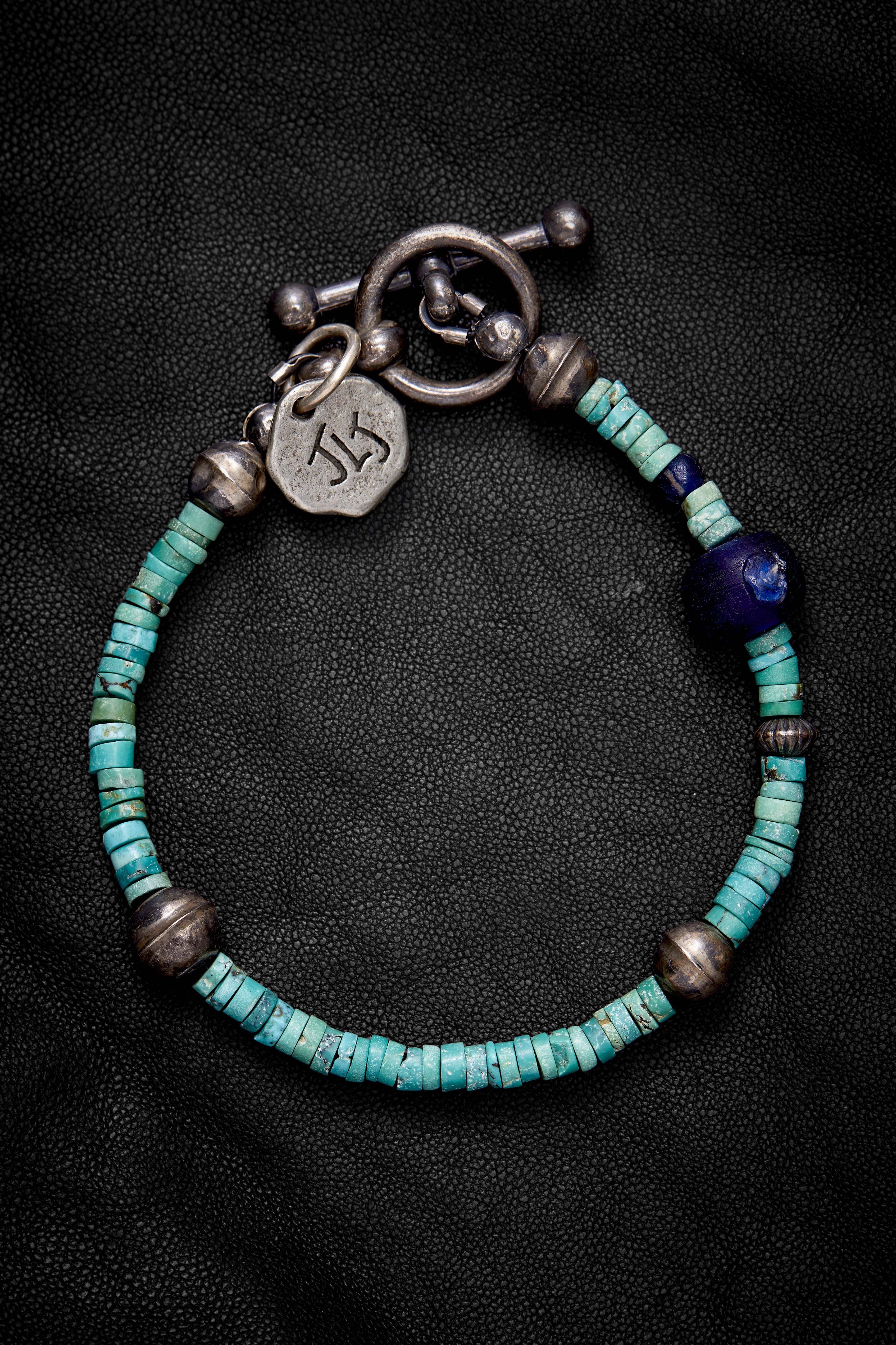 LAYERED TURQUOISE AND BLUE OXIDIZED STERLING SILVER BRACELET