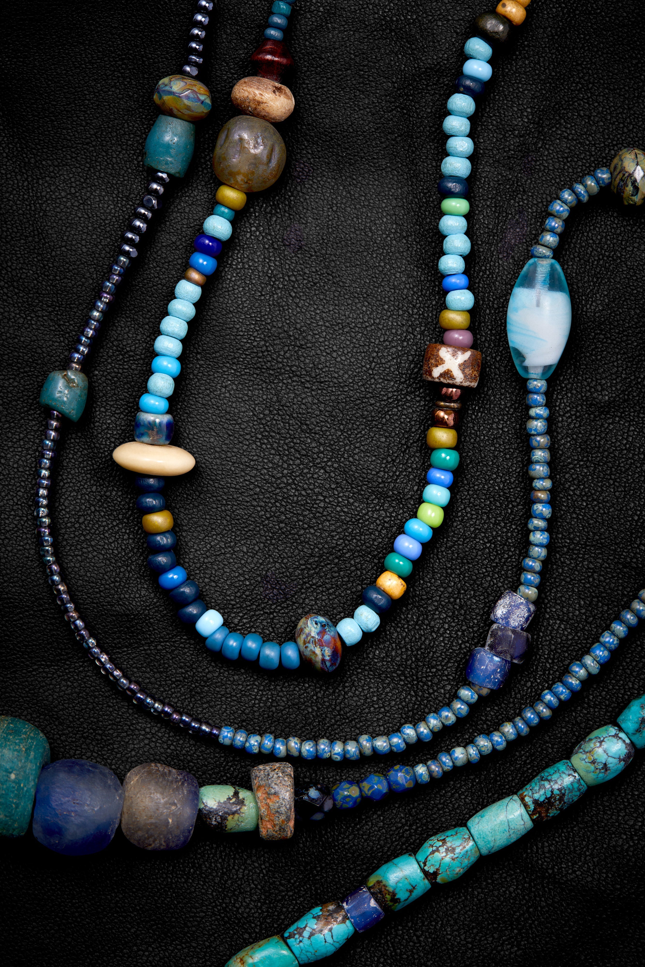 EXTRA LONG TURQUOISE AND INDIGO WORLD NECKLACE
