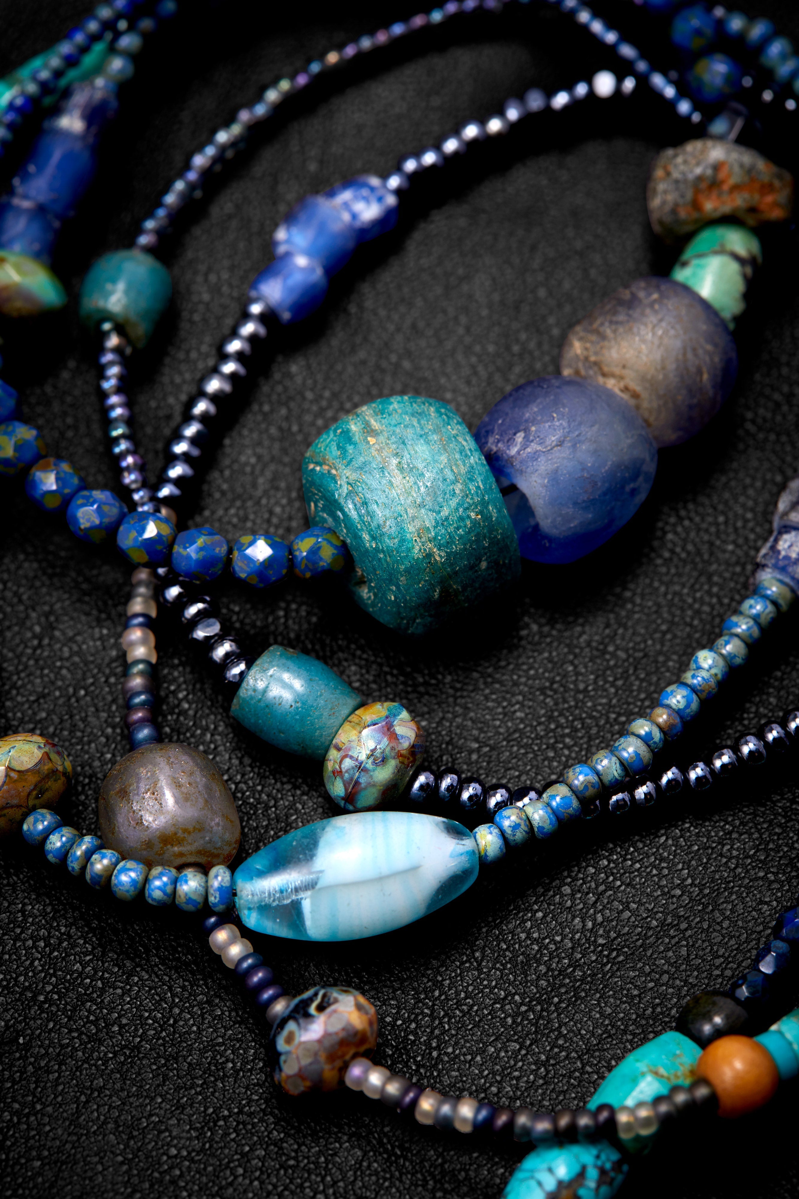 EXTRA LONG TURQUOISE AND INDIGO WORLD NECKLACE