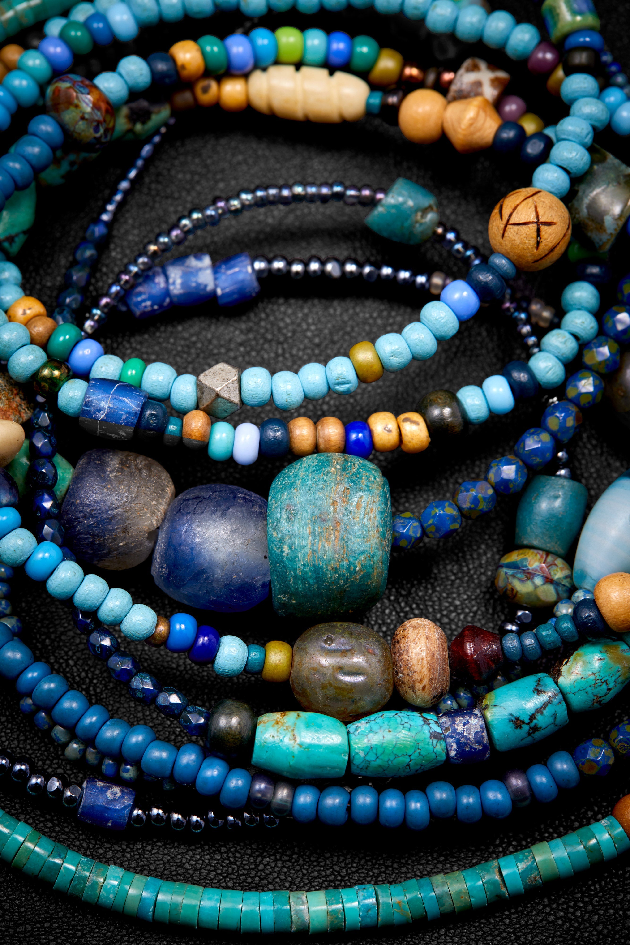 EXTRA LONG TURQUOISE AND INDIGO WORLD NECKLACE