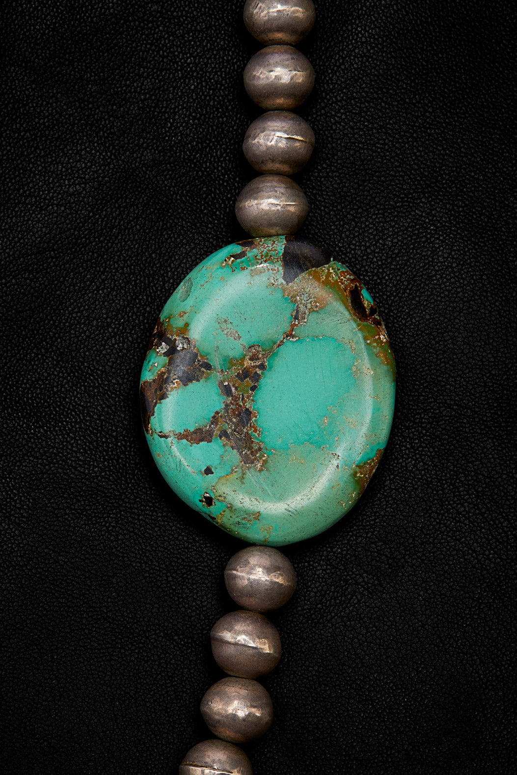 ECLECTIC OLIVE-BROWN AND TURQUOISE OXIDIZED STERLING SILVER NECKLACE