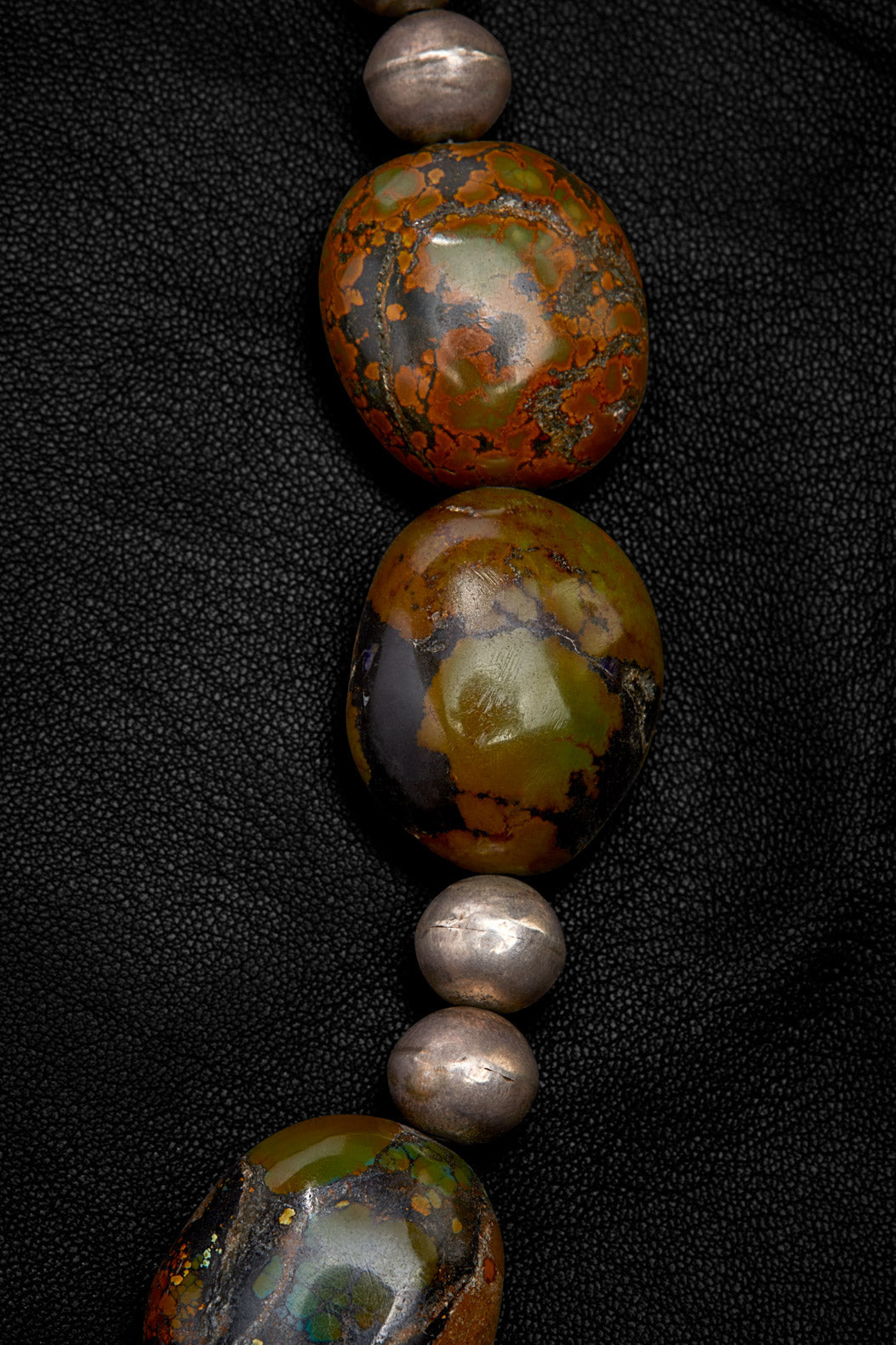ECLECTIC OLIVE-BROWN AND TURQUOISE OXIDIZED STERLING SILVER NECKLACE