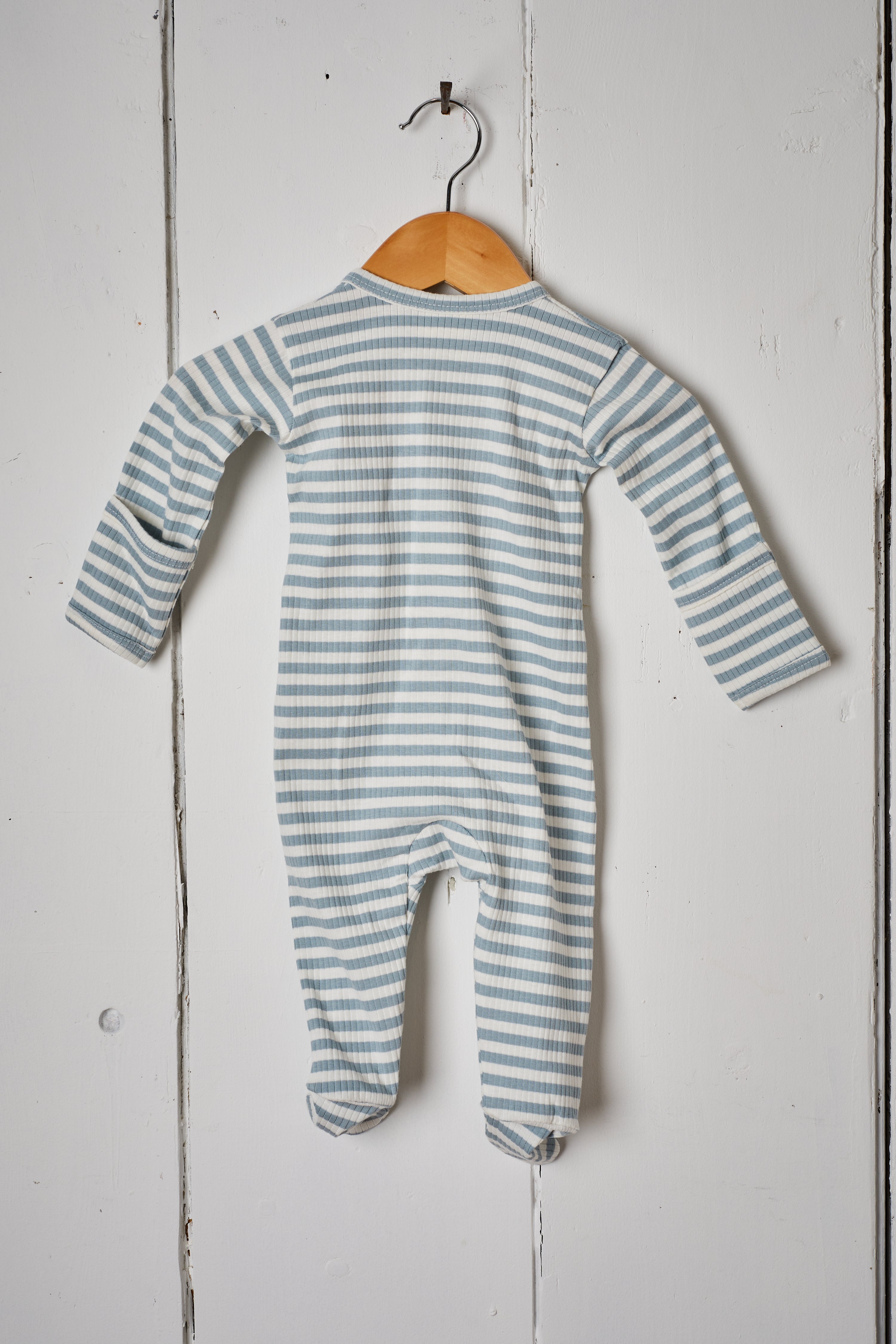 DUSTY BLUE STRIPE ORGANIC BABY ONESIE