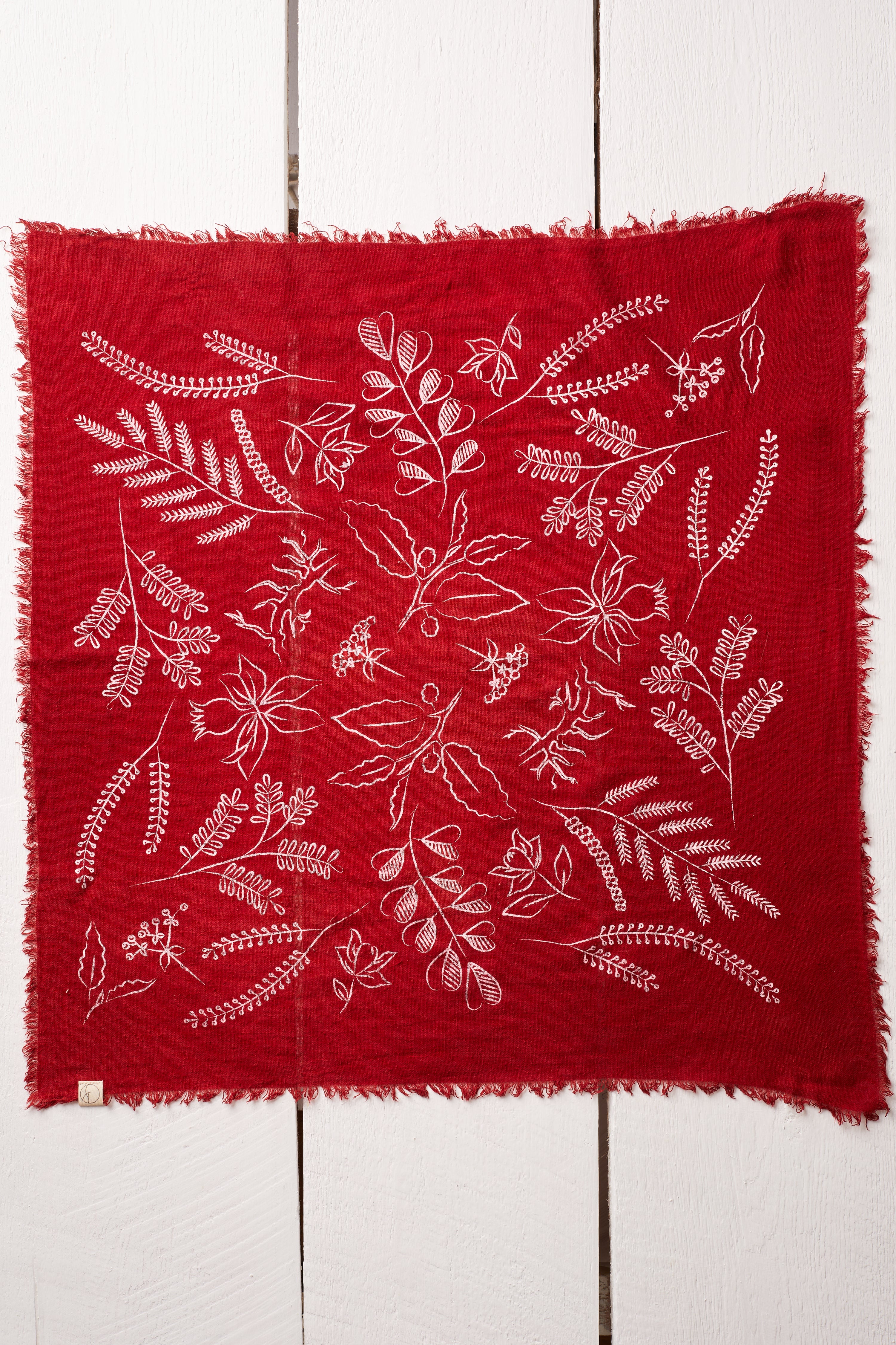 NATURALLY POPPY RED DYED BOTANICAL  BANDANA