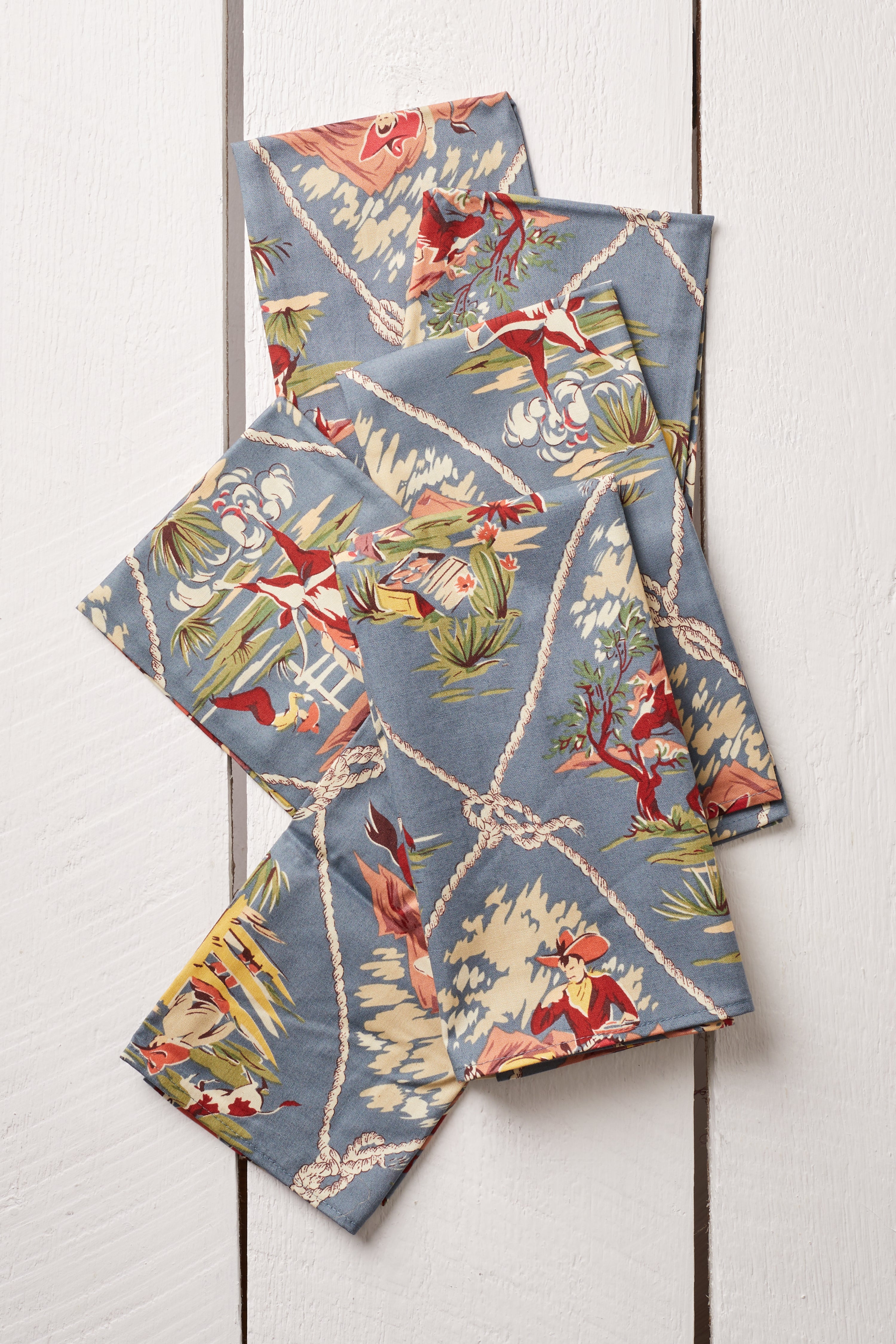 FADED BLUE COWBOYS COTTON NAPKIN SET OF 6