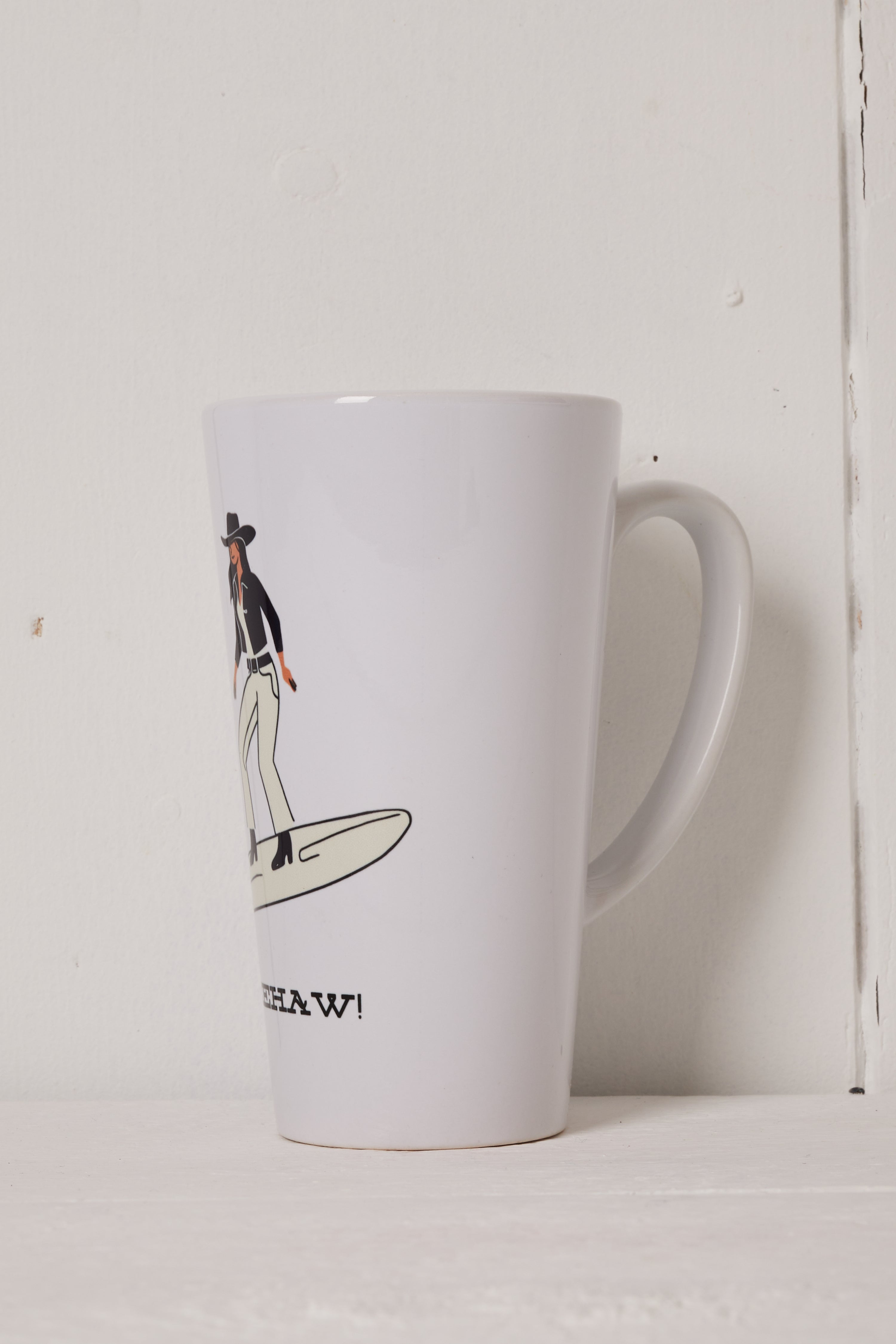 YEEHAW COWGIRL ON SURF BOARD COFFEE MUG