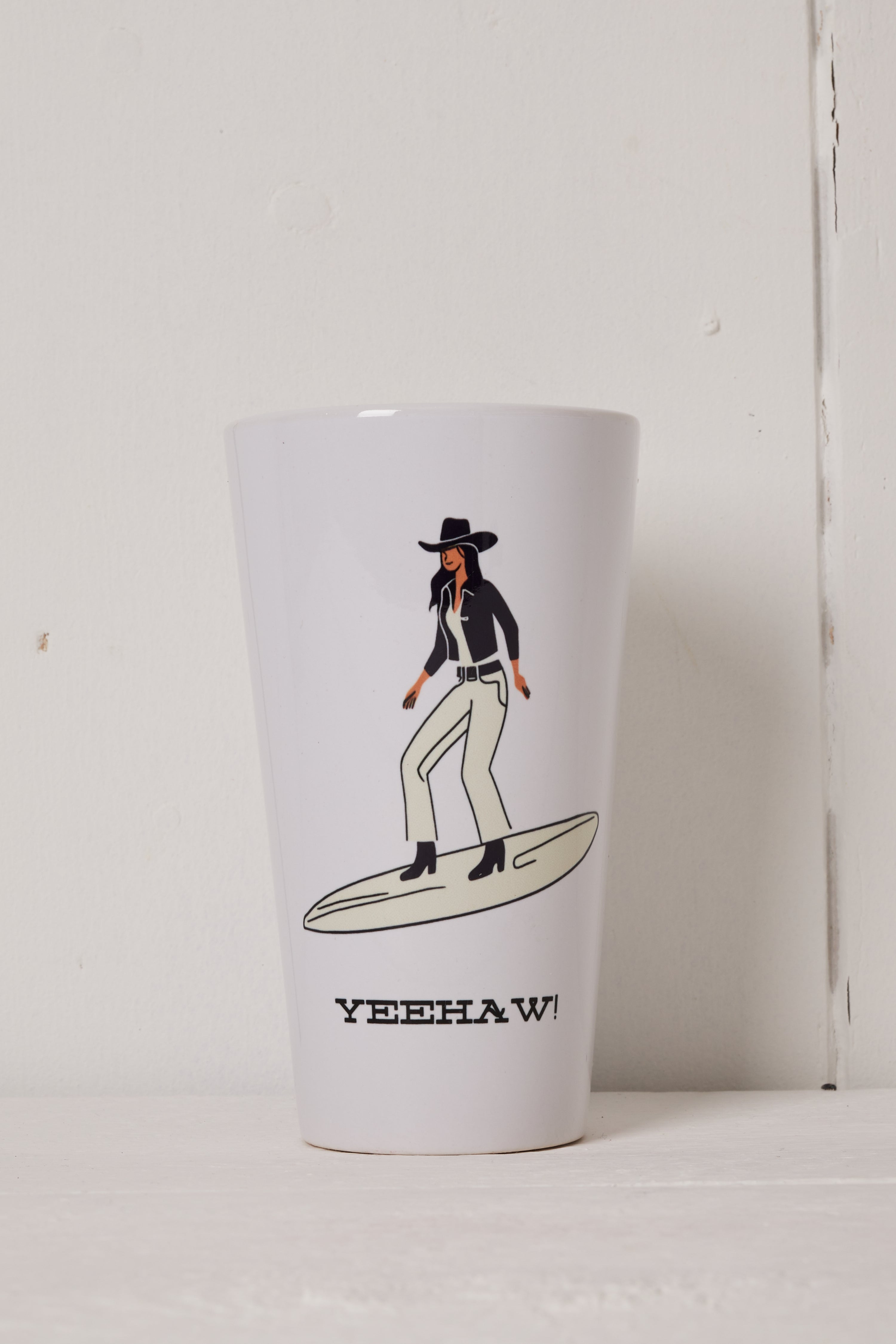 YEEHAW COWGIRL ON SURF BOARD COFFEE MUG