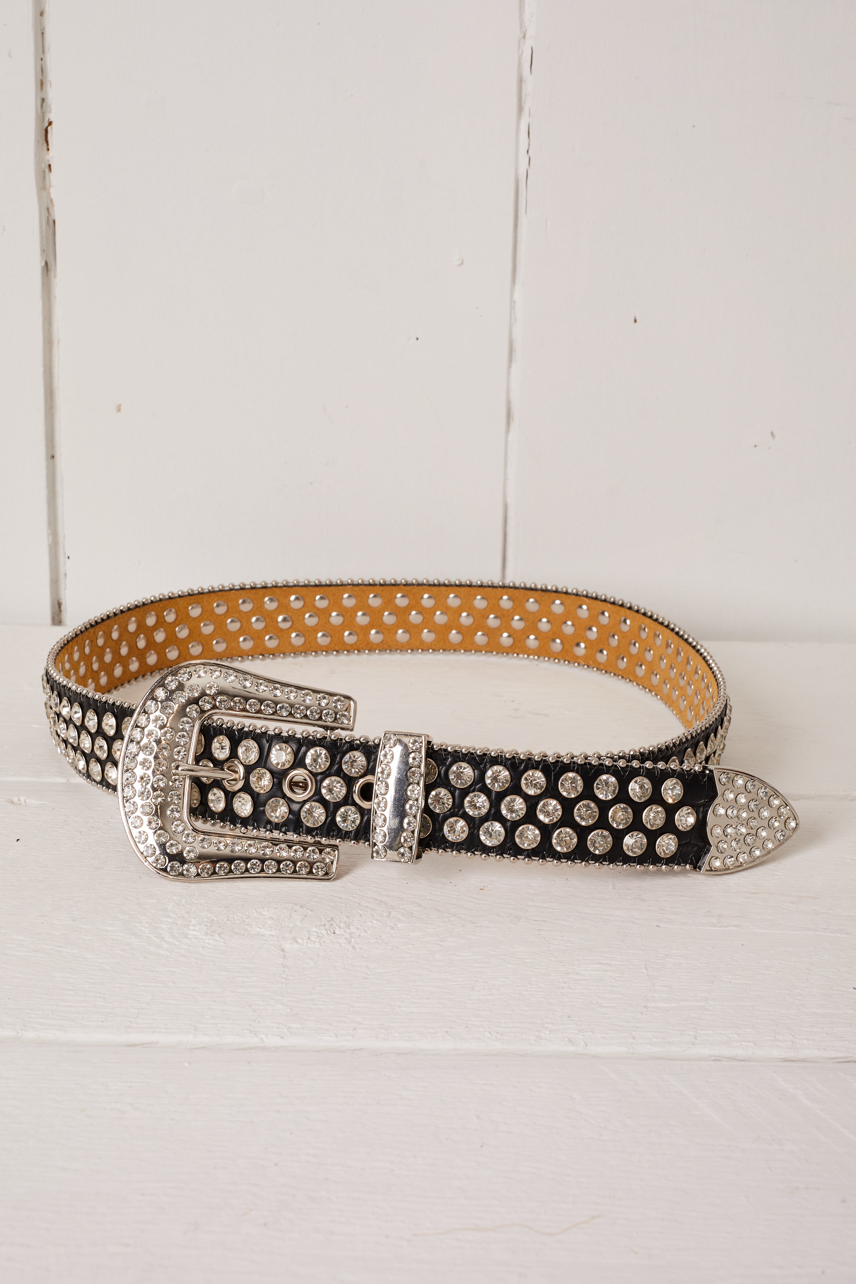 BLACK AND WHITE RHINESTONE BELT