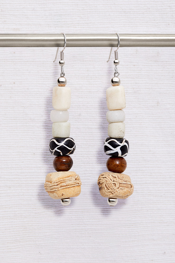 CAMPFIRE WHITE BROWN AND BLACK ABSTRACT EARRINGS